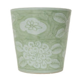 Moss Green Porcelain Planter Treasure Flower Motif