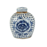 Blue and White Tiny Lid Mini Jar Peony Dots
