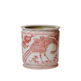 Red & White Peacock Porcelain Cachepot