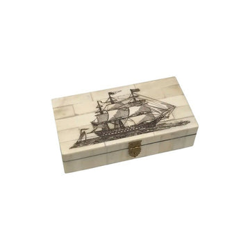 Ship of the Line Engraved Scrimshaw Bone Box - Foundation Goods