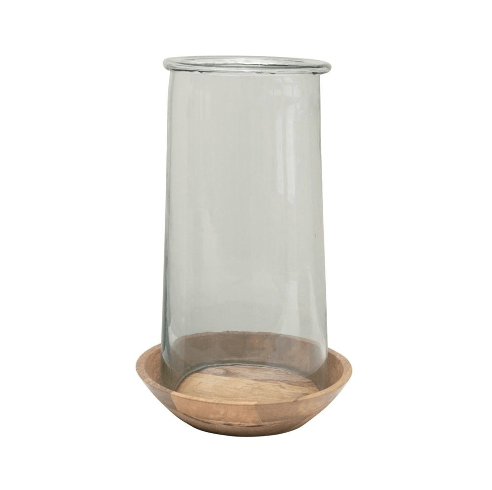 Glass Hurricane with Wood Base - Foundation Goods