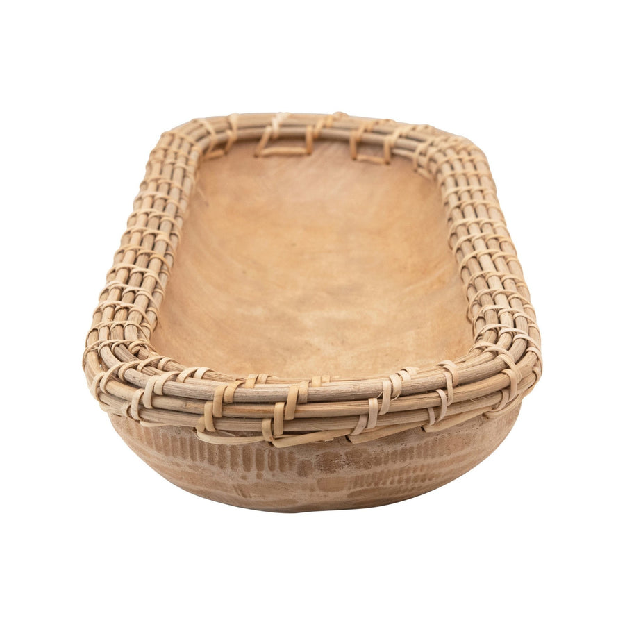 Hand-Carved Mango Wood and Woven Arurog Bowl - Foundation Goods