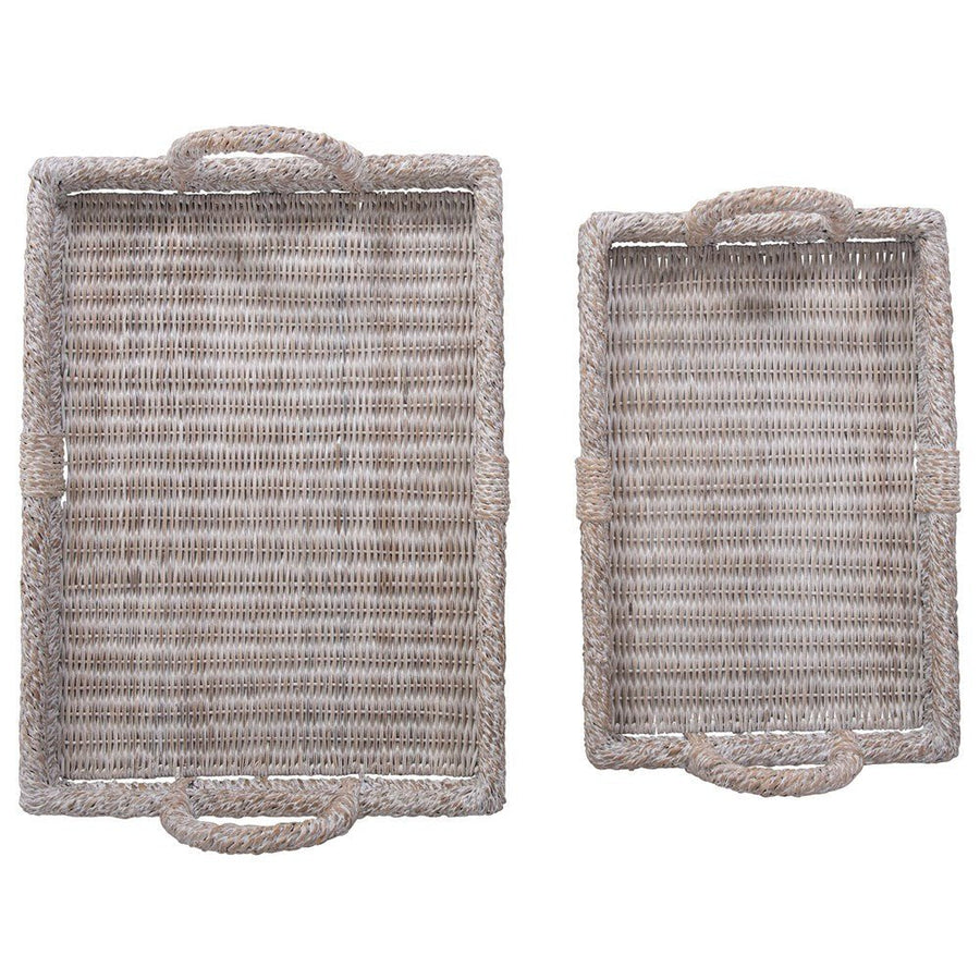 Whitewash Rattan Tray with Handles - Foundation Goods